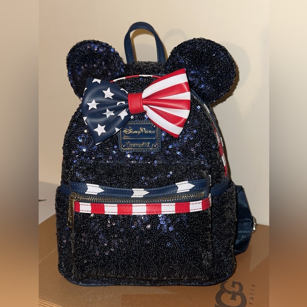 Loungefly Disney Minnie Mouse Red White & Blue Sequin Mini Backpack